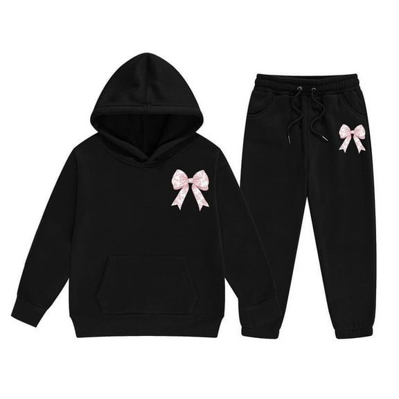 WeeBloom Girl Outfits Hoodie Pants Set Bow Print Kids Casual Two Piece Winter Clothes Teen Comfy Comfortable Girls Outfit 2-3 Years