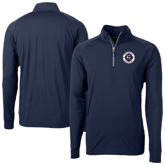 Men's-Cutter & Buck  Navy New England Revolution Adapt Eco Knit Stretch Recycled Raglan Quarter-Zip Pullover Top