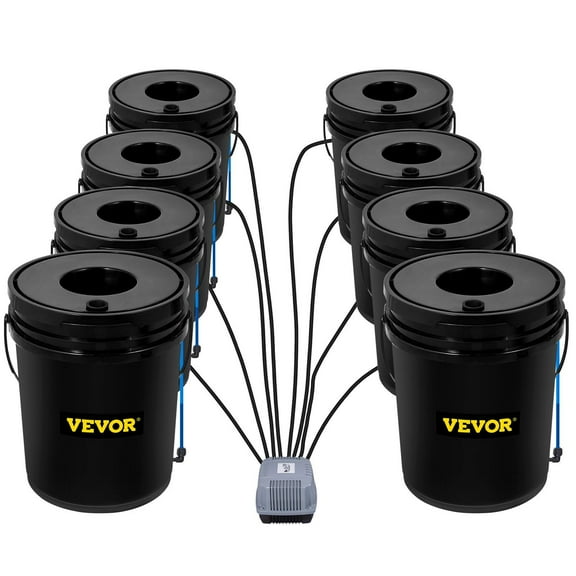 Deep Water Culture Hydroponic Kit, 8x5 Gal Buckets with Air Pump & Stones, Indoor/Outdoor Veggie Grow System