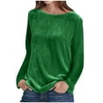 thumbnail image 2 of AXXD Women Blouses Green Basic Summer 2024 Trendy Pullover Round Neck Solid Long Sleeve Casual Shirt Blouse Tops, 2 of 8
