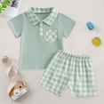 thumbnail image 2 of Toddler Baby Boy Clothes Summer Short Sleeve T Shirt Boy Shorts 2Pcs Plaid Outfit Cute Infant Boys Clothing Set, 2 of 7