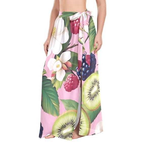 FORMRS Womens Long Sarong Beach Wrap Semi-Sheer Bikini Skirt Bathing Swimsuit Cover Up, Pink Raspberries