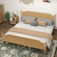 thumbnail image 2 of Rattan King Size Platform Bed Frame - Handwoven Rattan Headboard and Footboard, Solid Pine Wood, No Box Spring Needed , Walnut, 2 of 9