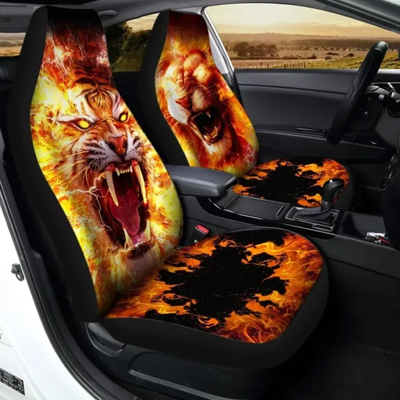 3D Tiger Print Universal Car Front Comfortable Car Seat Covers Stylish Covers for Men Black Auto Interior