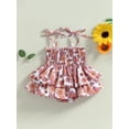 thumbnail image 3 of Coduop Baby Girl Tree/Flower Print Romper Sleeveless Tie-Up Spaghetti Strap Ruched Ruffles Jumpsuit, 3 of 8