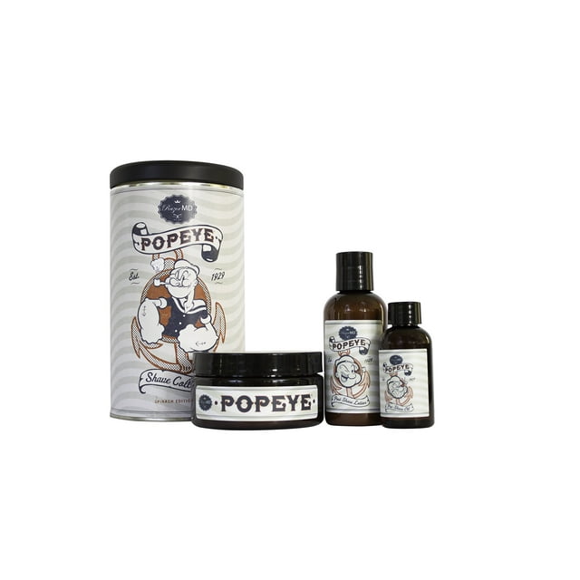 Set de regalo de afeitado Popeye Shaving Co. para hombre con aceite de preafeitado, crema de afeitar y loción para después del afeitado