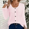 thumbnail image 4 of Zyekqe Long Sleeve Tops for Women Scoop Neck Buttons Striped Casual Loose Fitted Solid Color Tunic Tops, 4 of 5