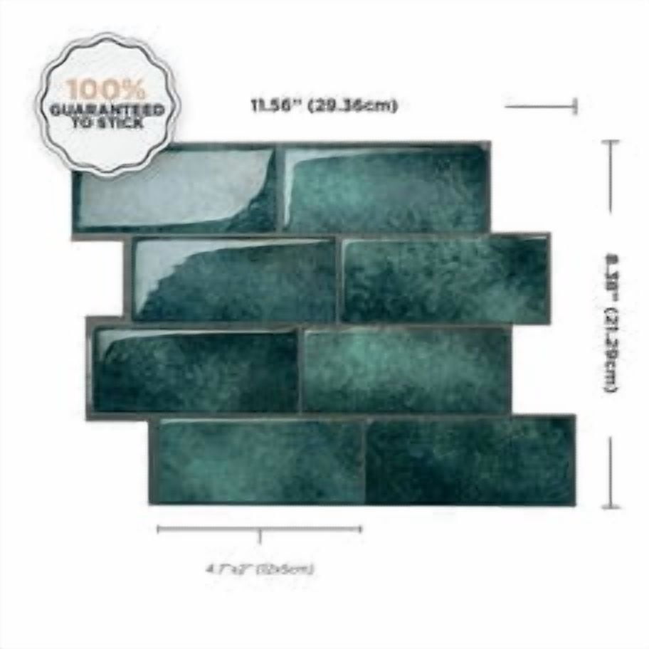 Smart Tiles Peel and Stick Backsplash, 5 Adhesive Tiles, Metro Blue/Green, 11.55"x8.38"