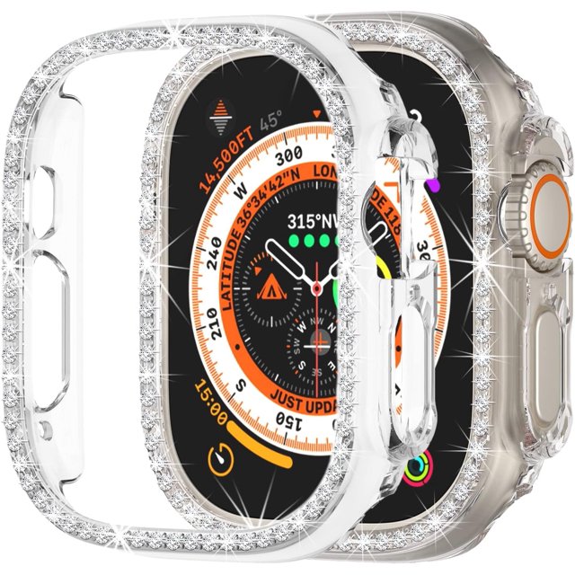KOMI Compatible with Apple Watch Ultra 2 /Apple Watch Ultra 49mm Bling Diamond Case PC Bumper Protective Cases Women Girls Crystal Shining Rhinestone Cases Smartwatch Accessories Case (Clear)