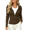thumbnail image 3 of RongHuan Womens Lightweight Zip Up Hoodie Ribbed Knit Long Sleeve Cropped Jacket Casual Drawstring Hooded Tops, 3 of 8