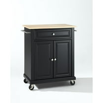 Crosley Furniture Natural Wood Top Portable Kitchen Cart in Black
