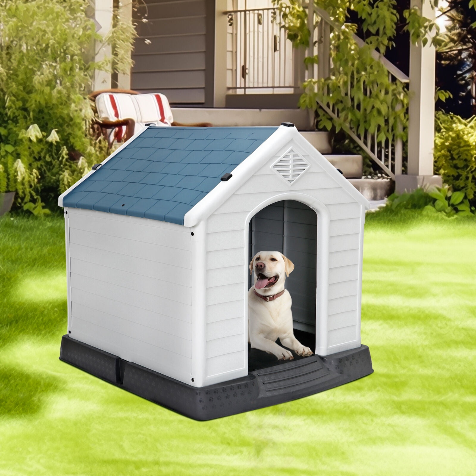 LINJH Dog House Indoor Outdoor Plastic Durable Dog House Insulated Puppy Shelter Blue