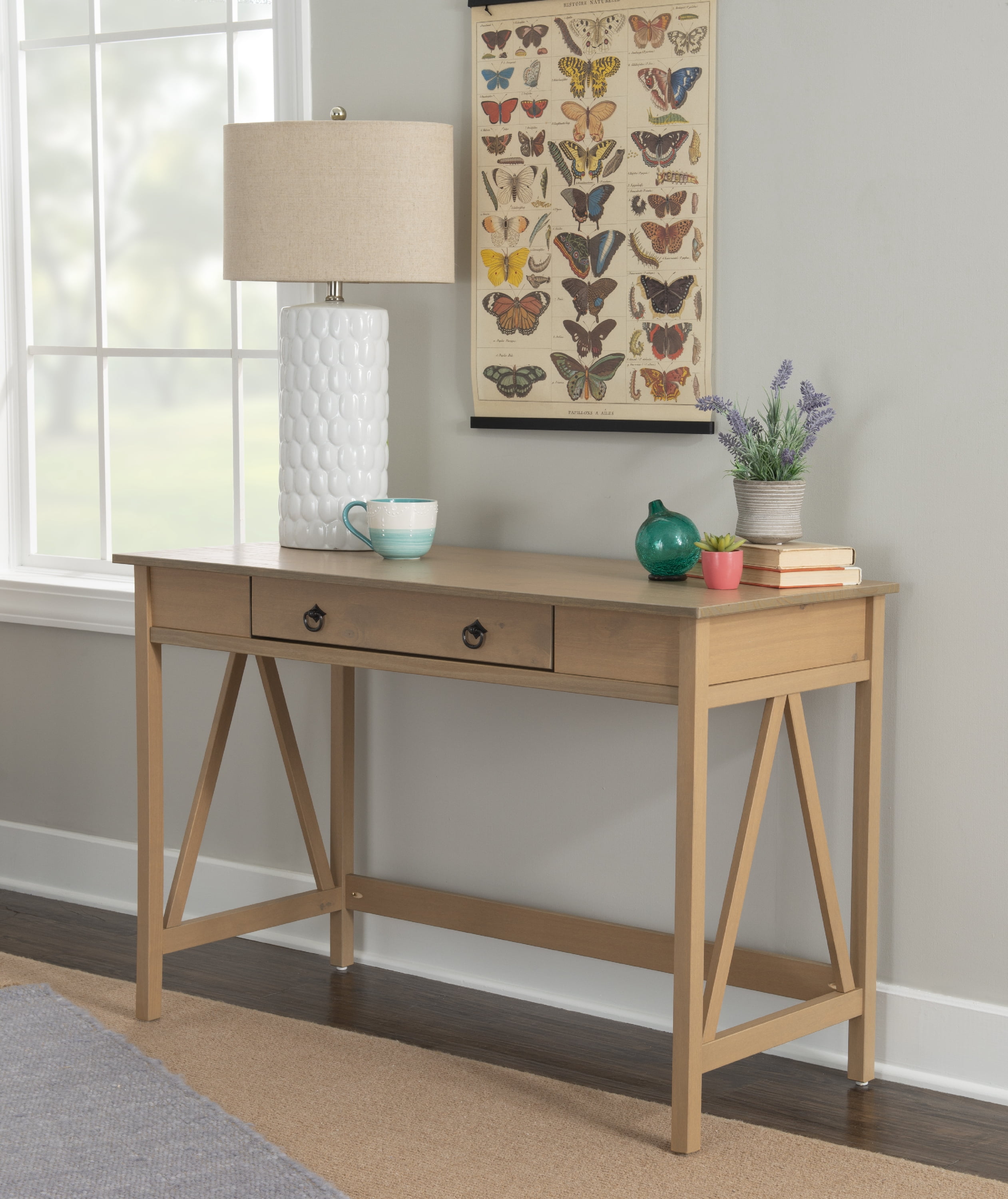 Linon Moreland Single Drawer Solid Wood Desk, Driftwood Finish