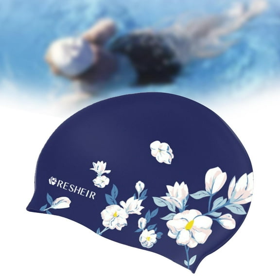 BAOSITY Silicone Swim Cap Women Swimming Hat Floral Printed Summer Nonslip Long Short Hair Cover Hair Ear Protection for Pool Driving