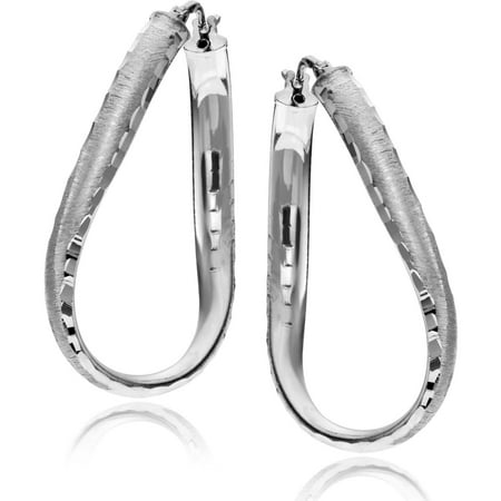 Brinley Co. Women's Rhodium-Plated Sterling Silver Oval Hoop Earrings