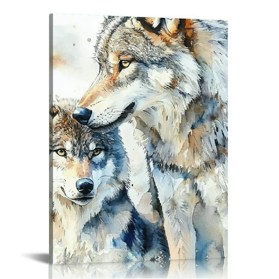 ZFLMY Wolves Painting Watercolor Wall Decor for Home Living Room Bedroom Office, Canvas Art Print - Perfect Gift for Wedding Anniversary Holiday 12x16in