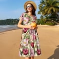 thumbnail image 4 of Balery Tulips Flowers Vestidos sueltos de manga corta para mujer, vestidos de verano 2025, vestidos casuales de corte A con vuelo., 4 of 6