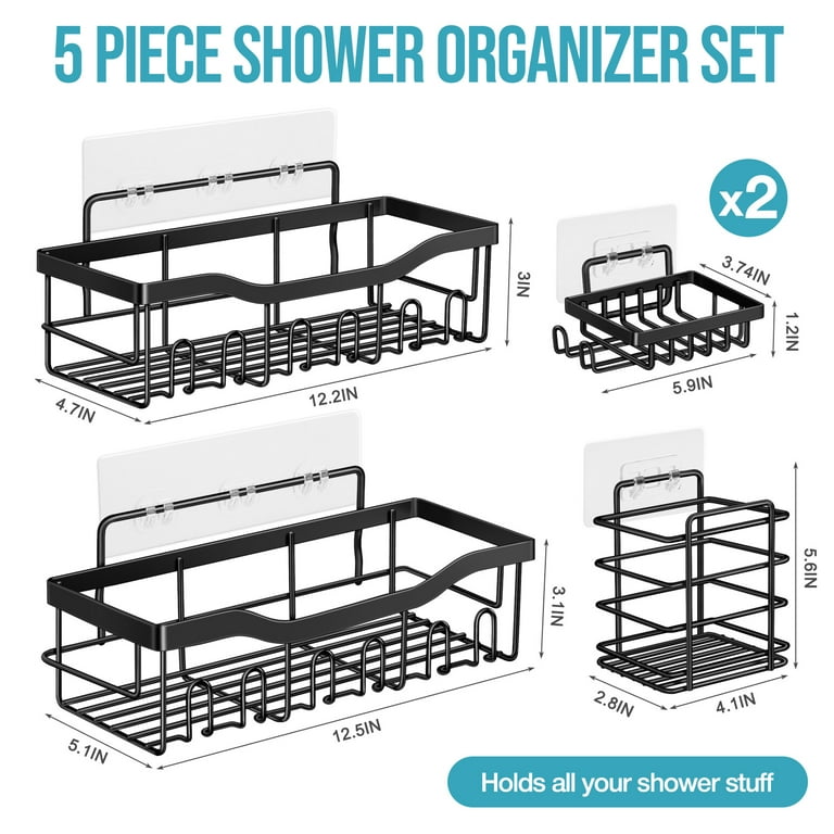 DILEASIR Shower Caddy Shower Organizer Set 5Pack Shower Shelf Adhesive  Shower Shelves for Inside Shower with Soap Caddy Toothbrush Holder,  Stainless