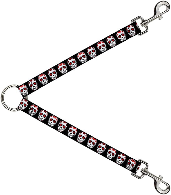 Buckle-Down Dog Leash Splitter Sugar Skulls Black White Red 1 Foot Long 1 Inch Wide