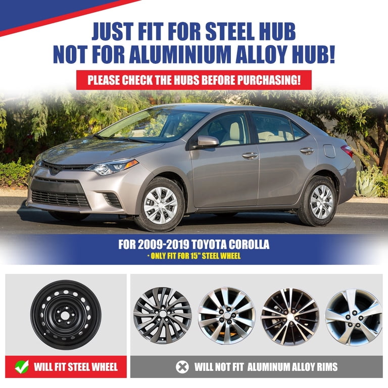 4-Pack 15" Universal Hub Caps - Black & Silver Wheel Covers For Toyota Corolla, Nissan Versa, Honda
