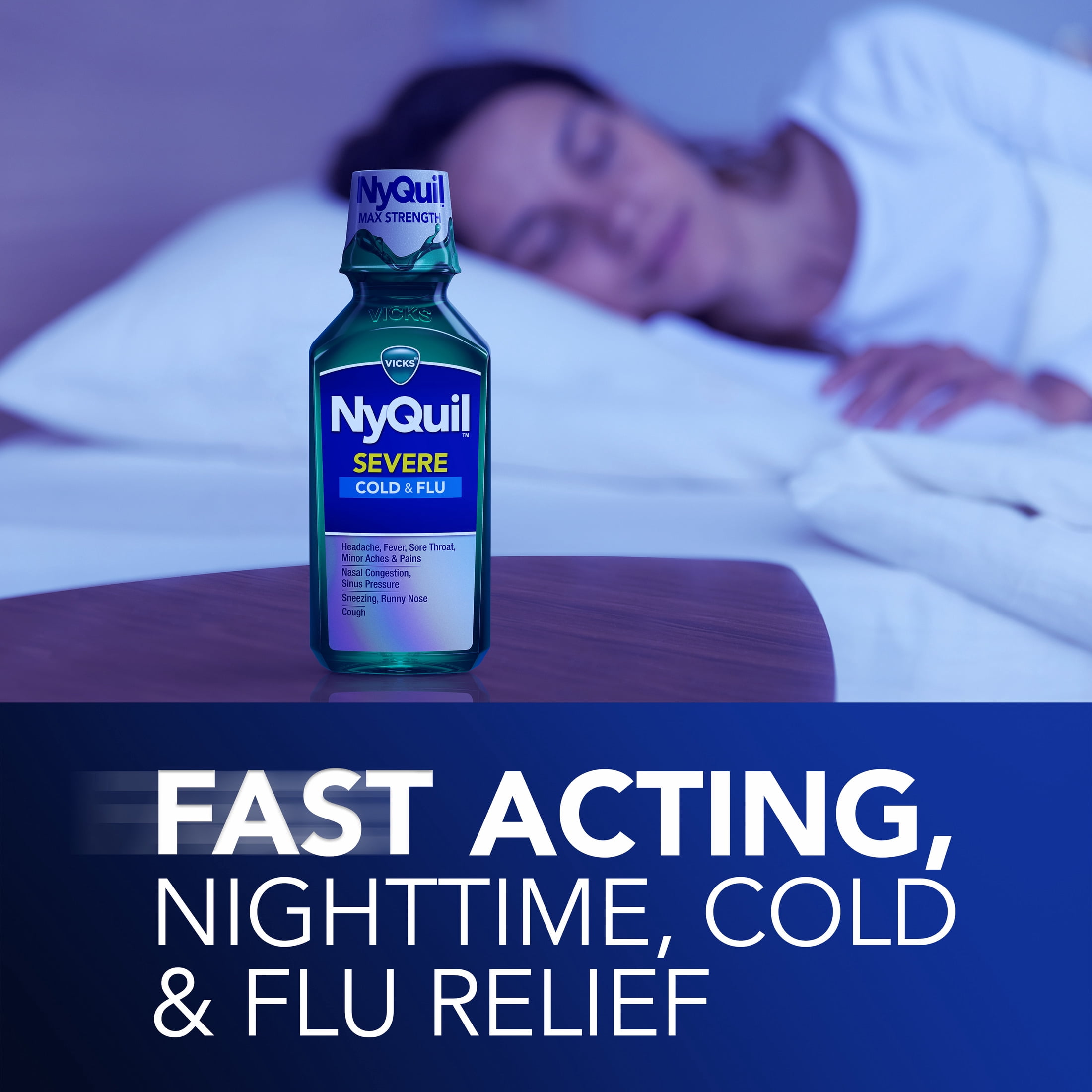 Vicks NyQuil SEVERE Cold & Flu Liquid, Cold and Flu Medicine for Adults, Original, 12 fl oz