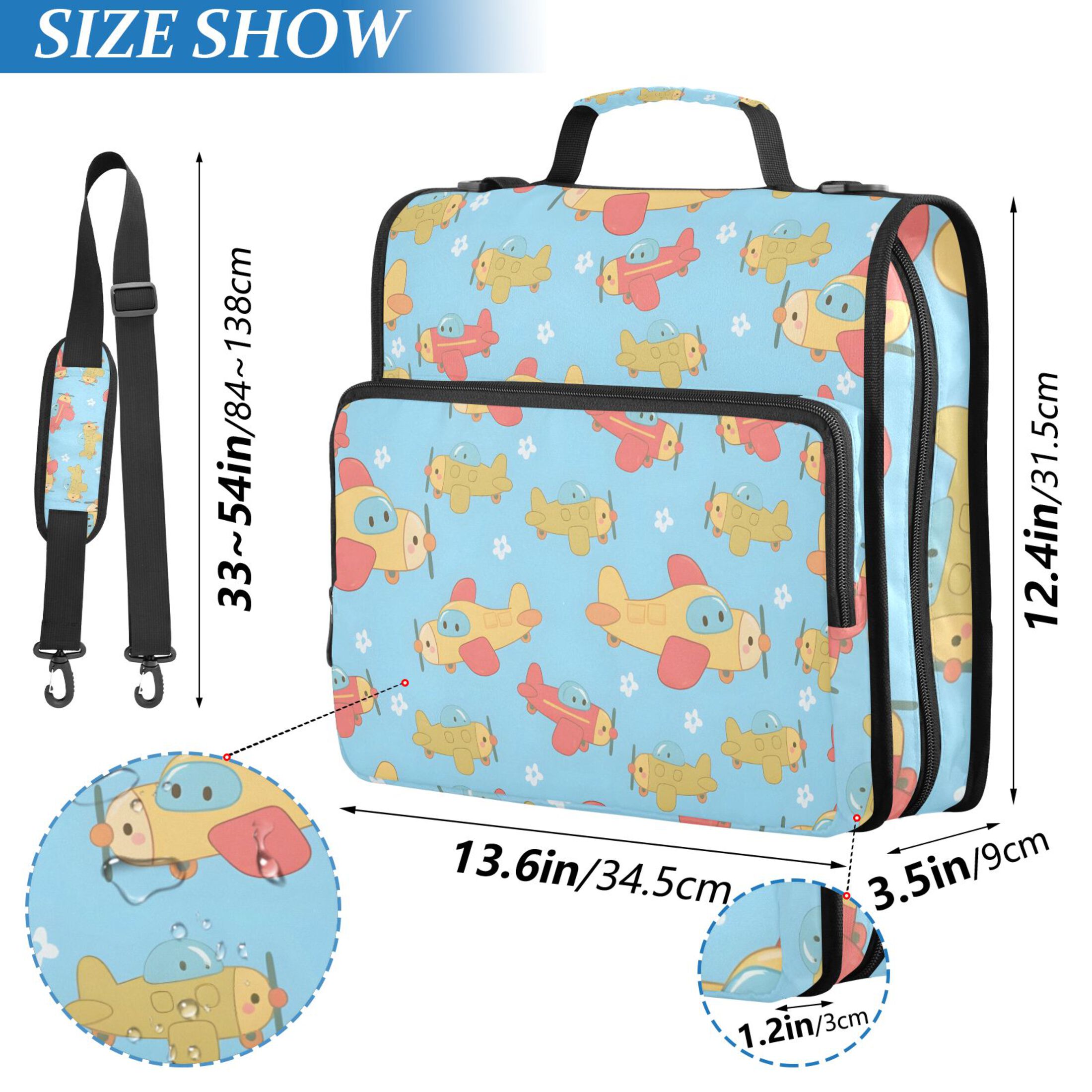 ALAZA Zipper Binder Cute Aircraft Blue 3 Ring Trapper Keeper File Folder Organizer Bag