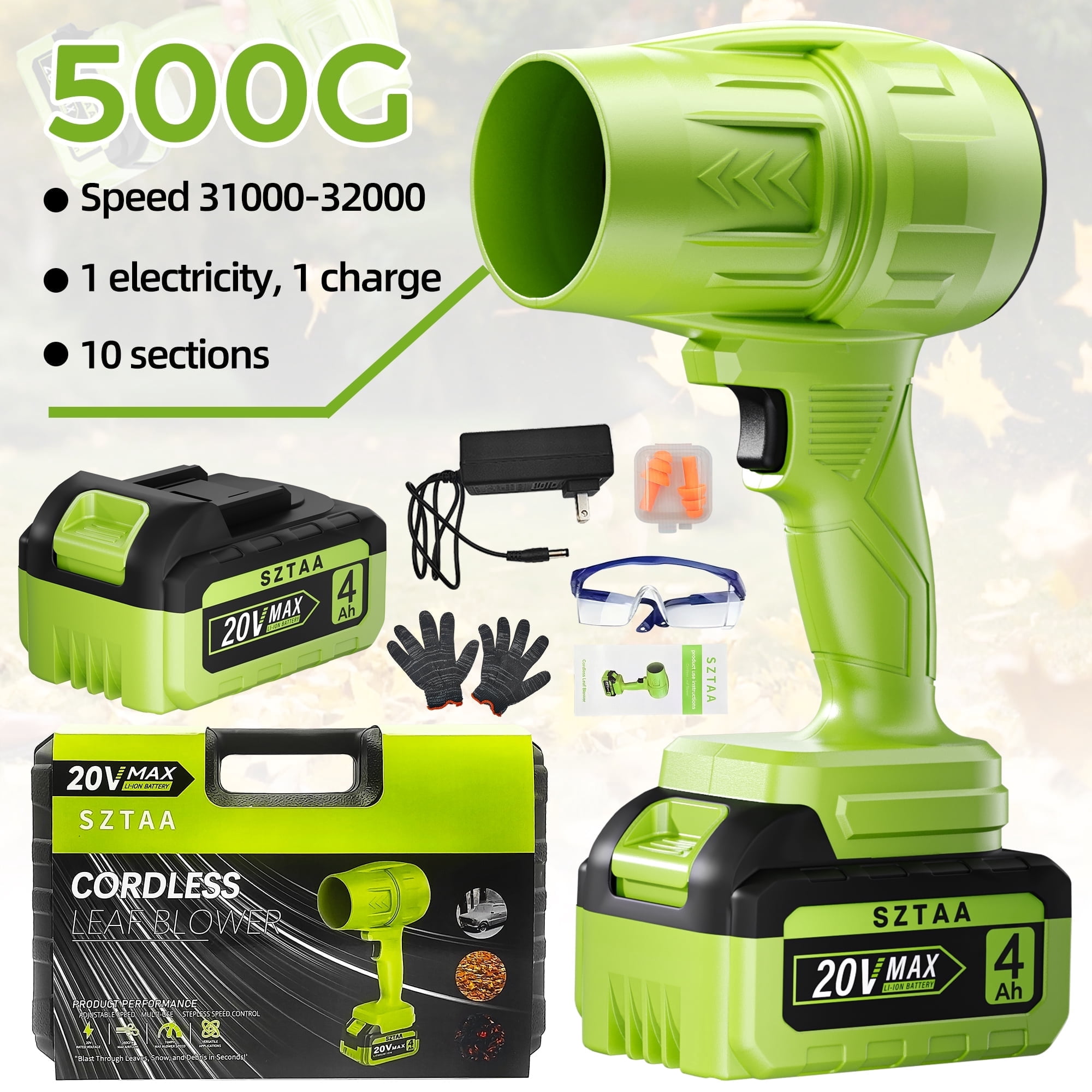 Power Cordless Leaf Blower 20V，1 Battery Handheld for Yard, Lawn, Driveway & Snow,260 Cfm/76 mph Air Speed & 29000 RPM,Variable Speed, Lightweight