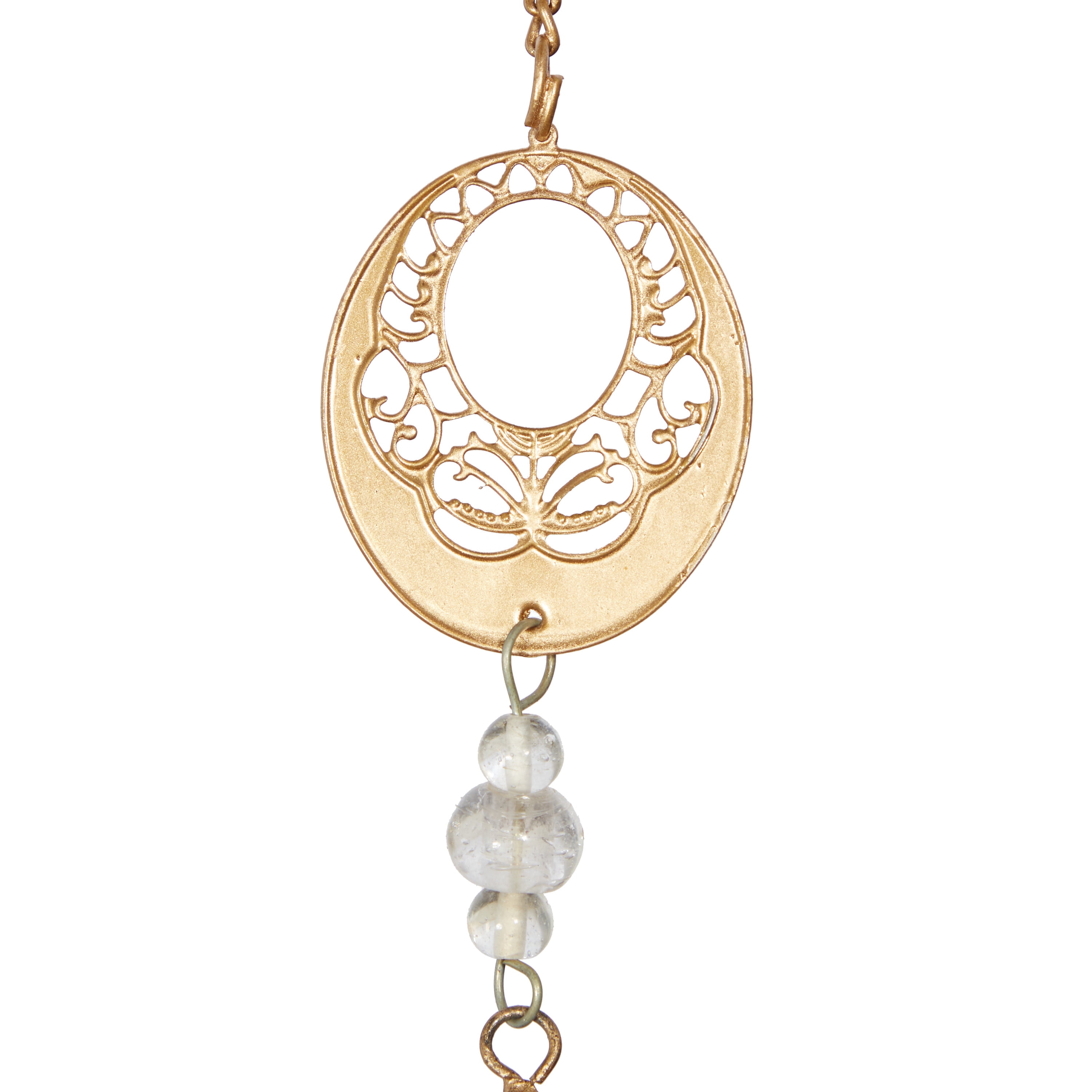DecMode 35" Gold Metal Indoor Outdoor Arabesque Geometric Windchime with Glass Beads and Cone Bells
