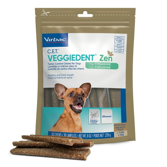 Virbac C.E.T. VEGGIEDENT Zen Tartar Control Chews for Dogs - Extra Small X-Small (Pack of 30)