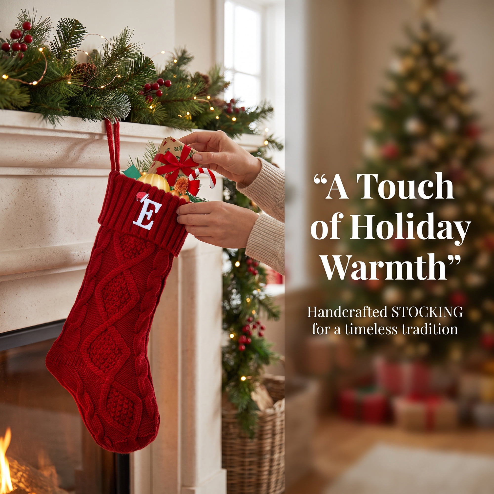 Unique Bargains Canine Bone Christmas Stocking Luxury Puppy Holiday Keepsake Sack Red Letter E 17"