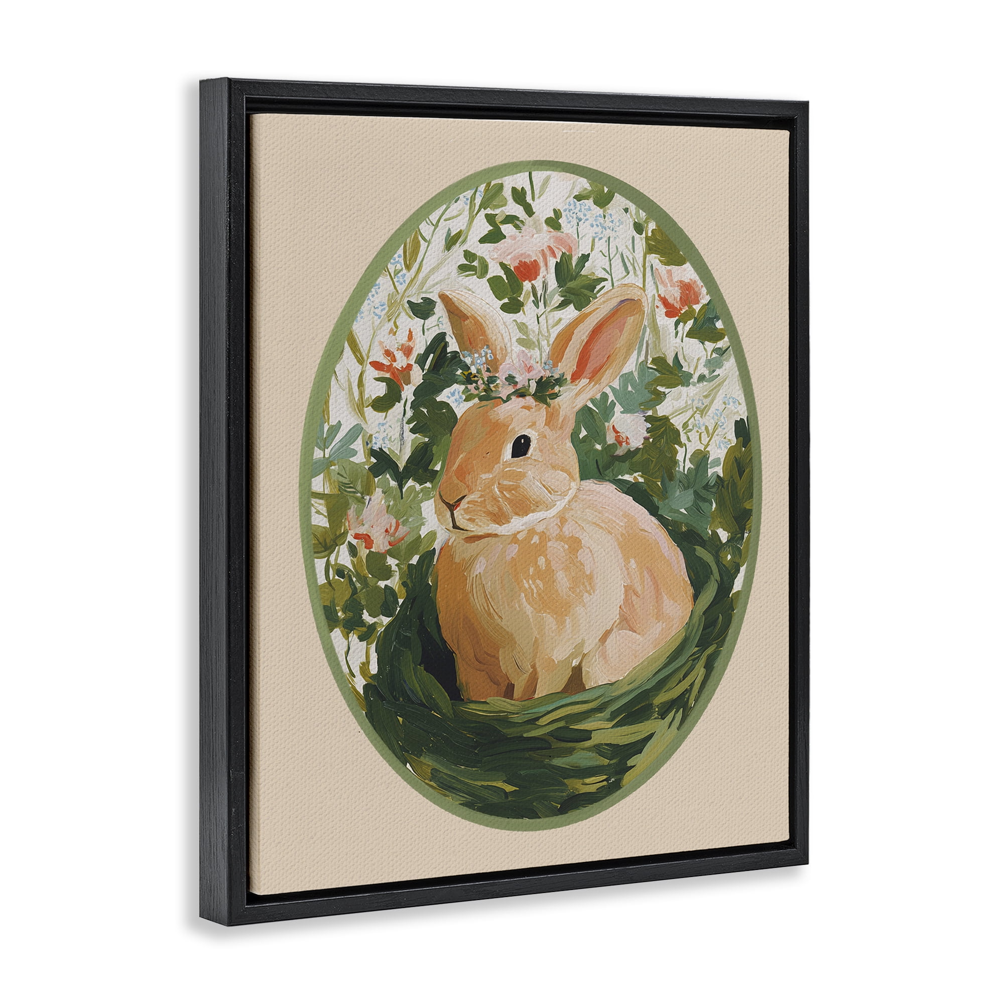 Stupell Industries Bloom Nest Bunny Black Framed Floater Canvas Wall Art, design by Yen