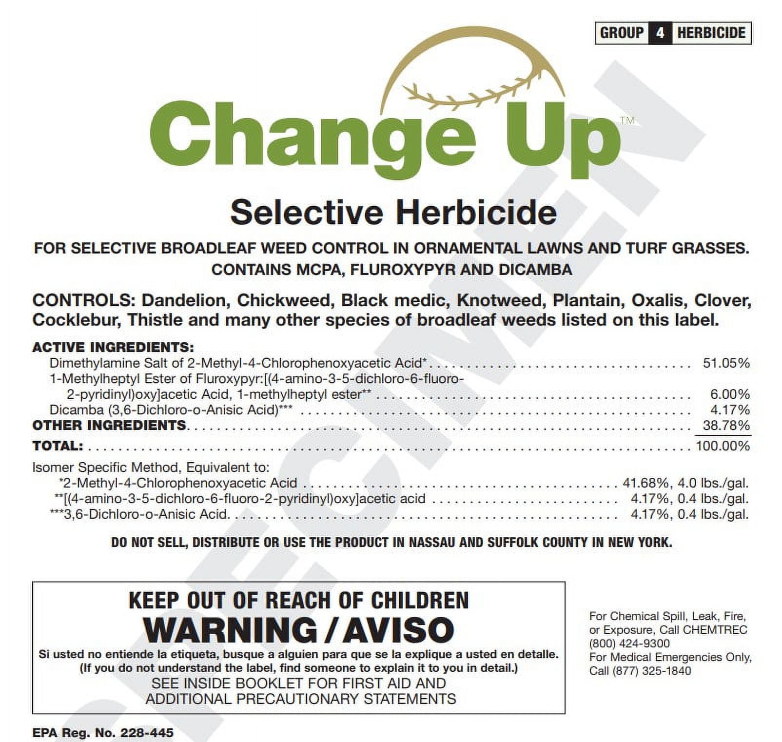 Change Up Premium Selective Herbicide - Provides Powerful Broadleaf Weed Control - 32 fl oz Bottle by NuFarm
