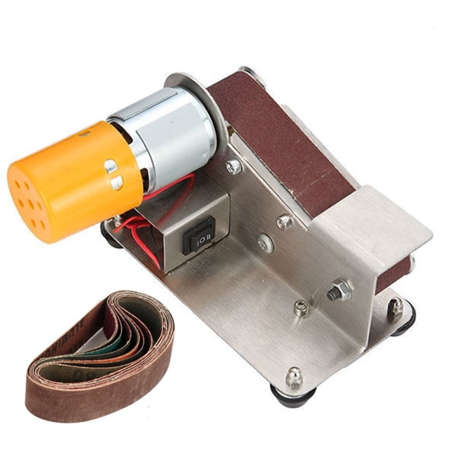 Mini Machine à Ceinture Électrique Bricolage Ponceuse Polisseuse Vitesse Réglable Portable Mini Ponceuse à Ceinture Électrique avec 10 Pcs de Ceinture, Facile à Utiliser