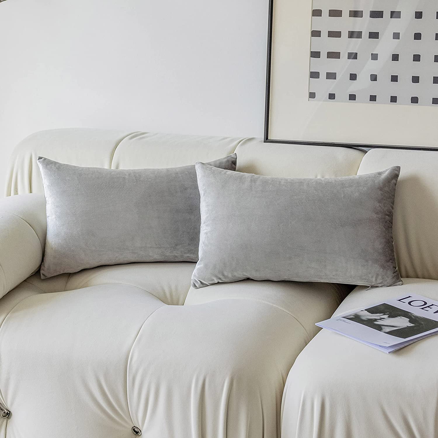 Black 12x20 inch Demetex Black Pillow Covers 12x20 Velvet Pillow Covers Set of 2 Decorative Rectangle Lumbar Pillow Cover for Living Room Sofa