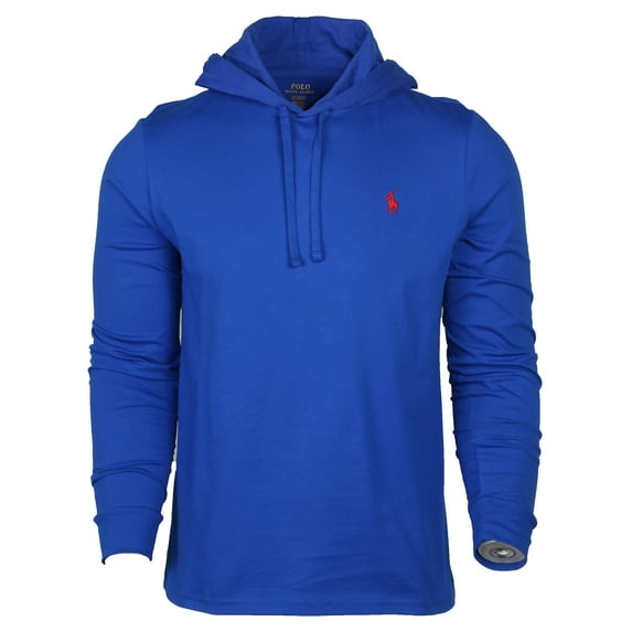 Polo RL Men's Long Sleeve Jersey Knit Pullover Hoodie (Blue/Red, X-Large)