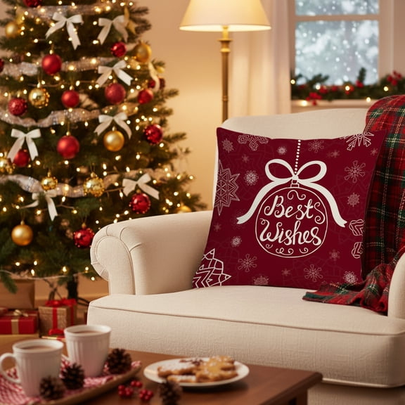 CaiYueKe Christmas Pillow Covers 18 x 18 Inch Buffalo Plaid Cushion Case Christmas Pillow Case Holiday Snowflake Throw Pillow Cover for Xmas Winter Sofa Couch Bedroom Decorations (Red, Black)