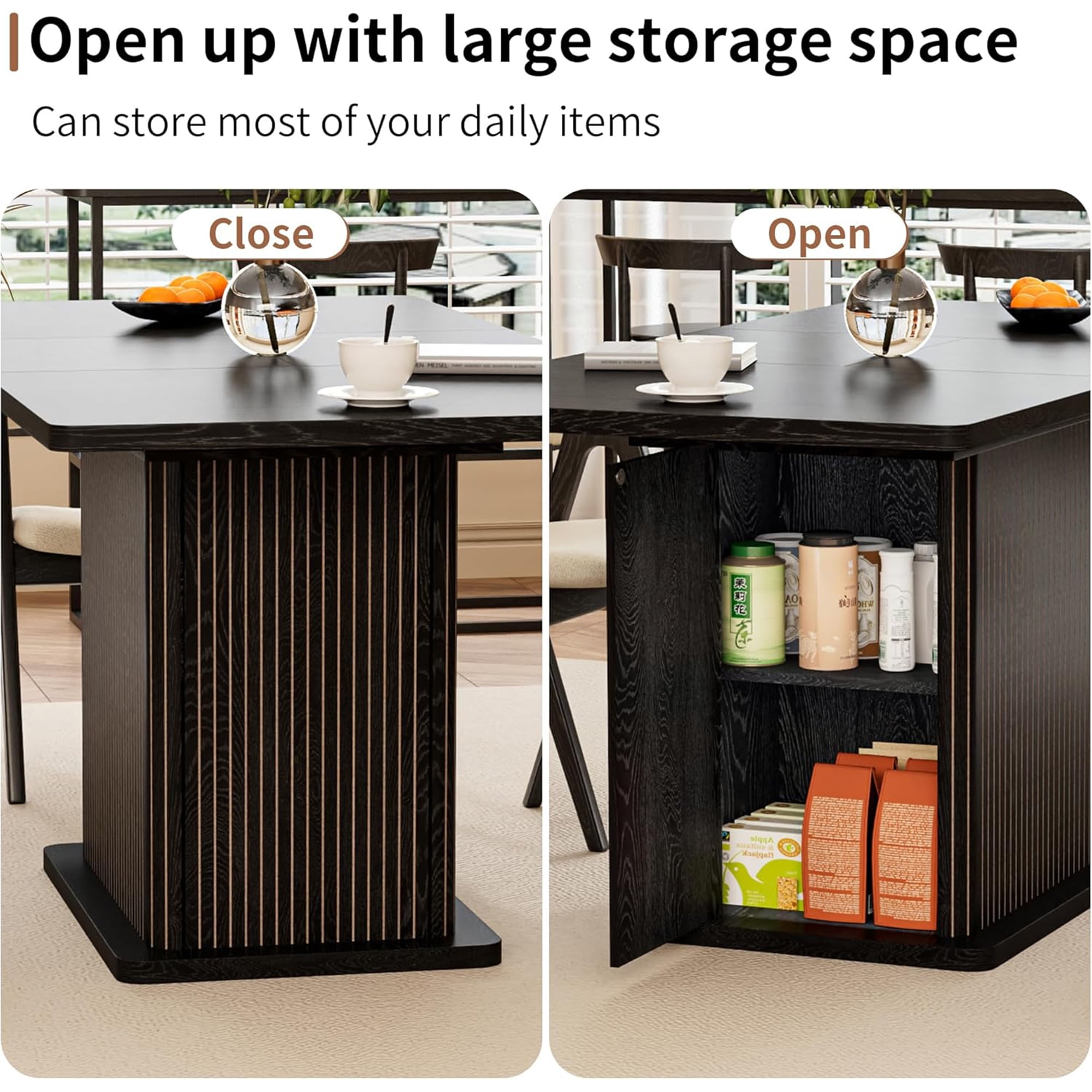Extendable Dining Table for 4-8, Rectangle Dining Room Table with Storage, Modern Kitchen Table for Dinner, Living Room, Black