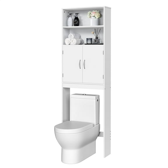 Alden Design 8" Width Wooden Over Toilet Storage Cabinet with Door for Bathroom, White