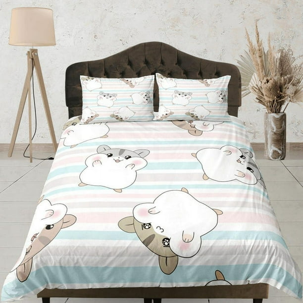 Hamster Anime Funda Nórdica Colcha lindo, Kawaii Dormitorio Ropa de cama individual con