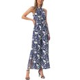 thumbnail image 2 of INSPIRE CHIC Sleevless Boho Jumpsuit for Women's Tie Halter Neck Belt Slit Side Long Wide Leg Pants L Dark Blue, 2 of 5