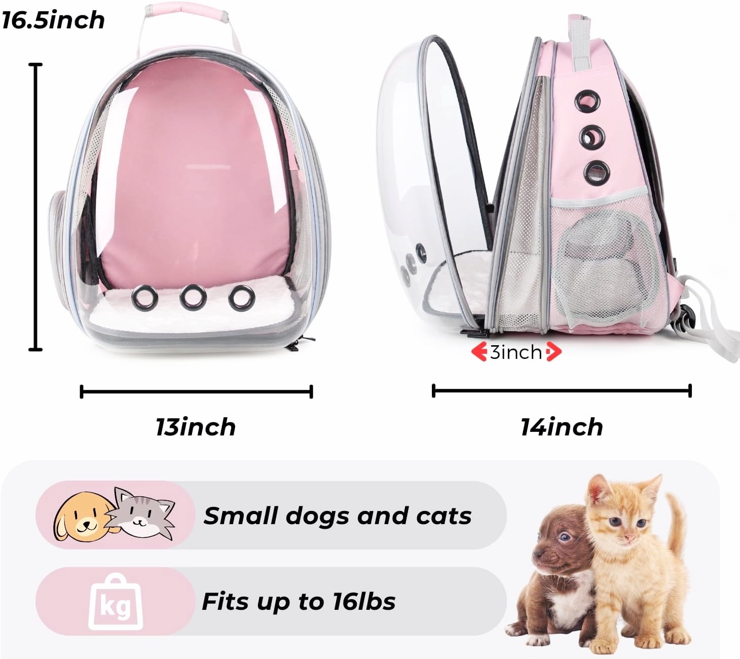 Lollimeow Cat Carrier Backpack with Panoramic Bubble Window, Supports 16 lbs Pets