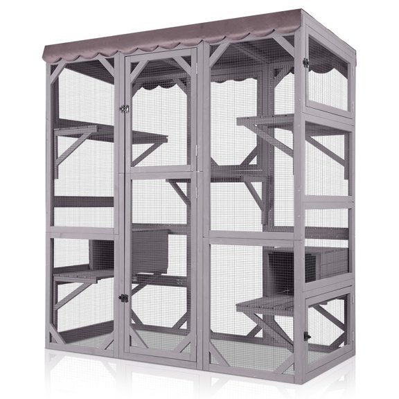 Aivituvin Catio Large Cat House Outdoor Walk in Outdoor Cat Enclosure Indoor Cage Kitty Condo Playpen with Door, Platform & Small House - 70"