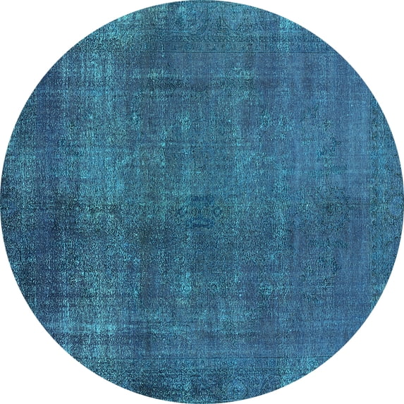 Ahgly Company Machine Washable Indoor Round Oriental Turquoise Blue Industrial Area Rugs, 6' Round
