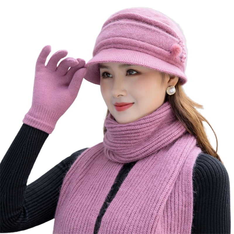 Hat Scarf and Gloves Set for Women Girls Soft Chenille Gift Set with Beanie  Hats Scarves and Touch Screen Gloves