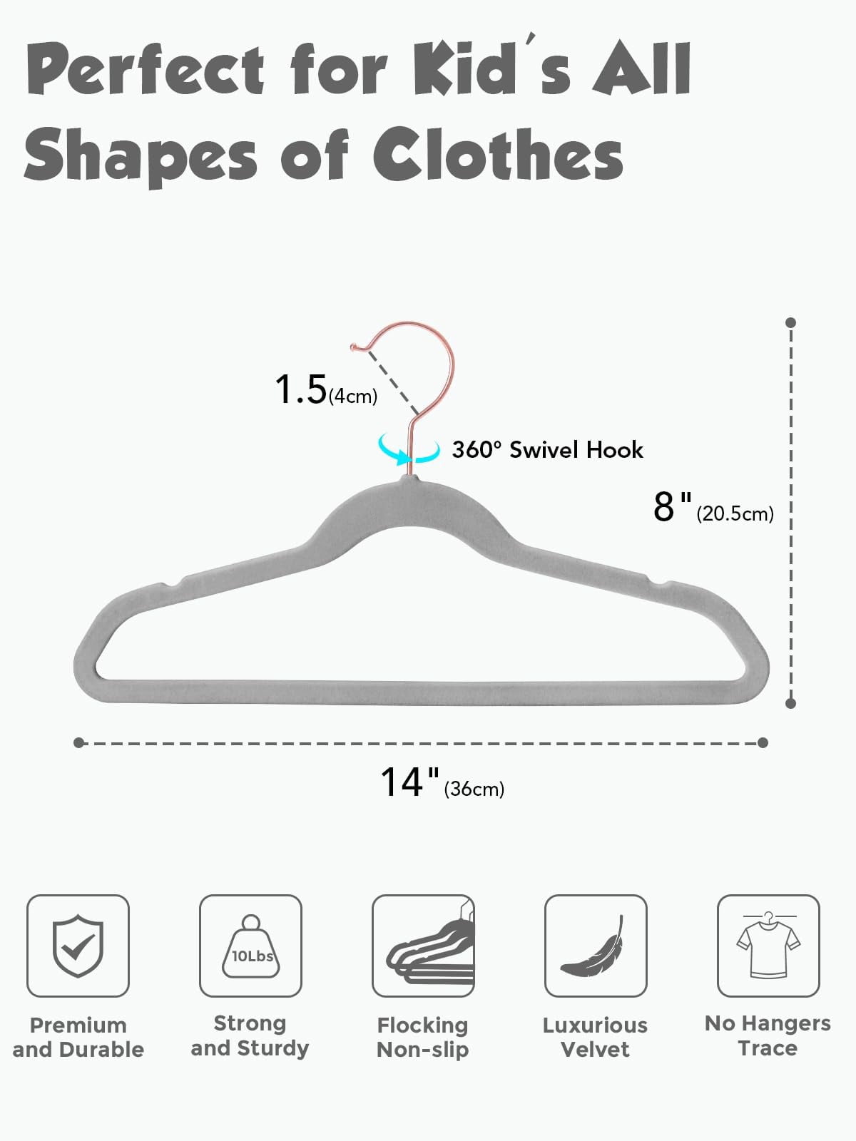 14 inch-50P Gray Clothes Hanger