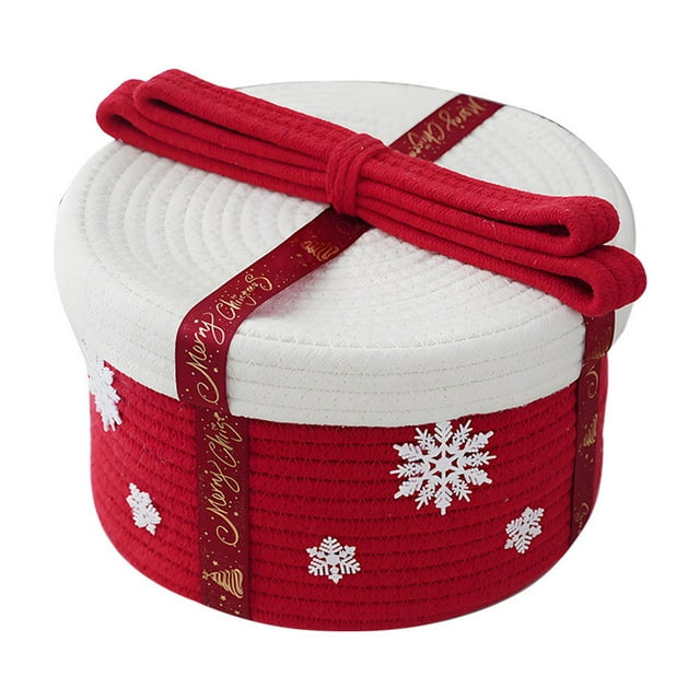 Christmas Gift Baskets,Christmas Decoration Storage Basket with Lid Sprinkle Proof Gift Box Holiday Cotton Rope Woven Snacks Small Gift Storage Basket,Holiday Gift Baskets
