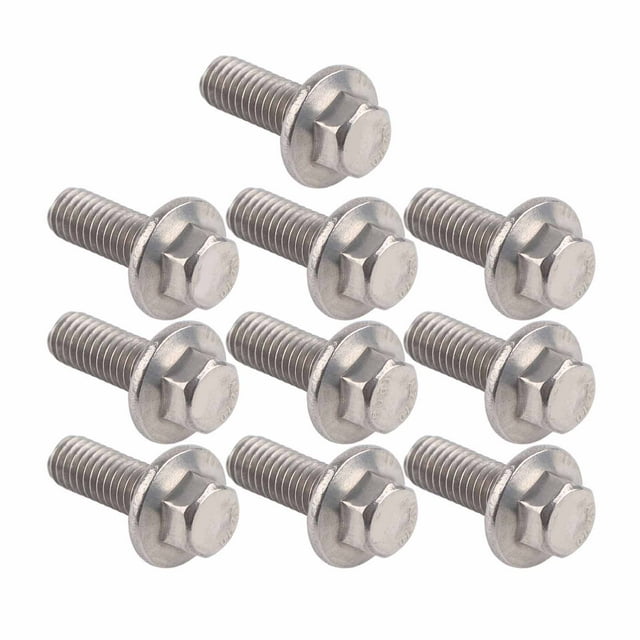 10 Pcs Vis de Bride Hexagonale M6, Assortiment de Boulons Métriques SS304 Acier Inoxydable Boulon Hexagonal