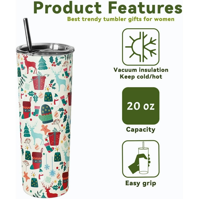 Christmas Tumbler with Lid and Straw, Christmas Themed Gifts for Teens, Kids,  Friends, Women, Granddaughter- Christmas Sippy Cup/Coffee Travel  Mug/Vacation Tumbler, Holiday Christmas Stainless Tumbler 