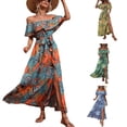 thumbnail image 2 of Women's Dresses For Summer A Line Dresses Off Shoulder Ruffle Floral Printed Maxi Dress Casual Bohemian Long Sleeve Yellow Xl, 2 of 5