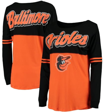 Baltimore Orioles 5th & Ocean by New Era Women's MLB Baby Jersey Varsity Crew Boyfriend Long Sleeve T-Shirt - Orange